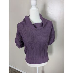 IZ Byer Sweater Womens‎ Medium Cowl Neck Cable Knit Purple Short Sleeve